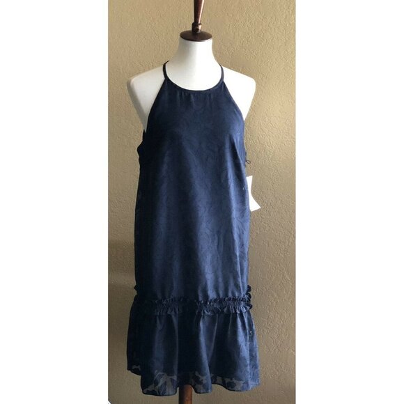 Maggy London Womens Navy Blue Tonal Floral Halter Dress Size 12 US - Picture 6 of 9